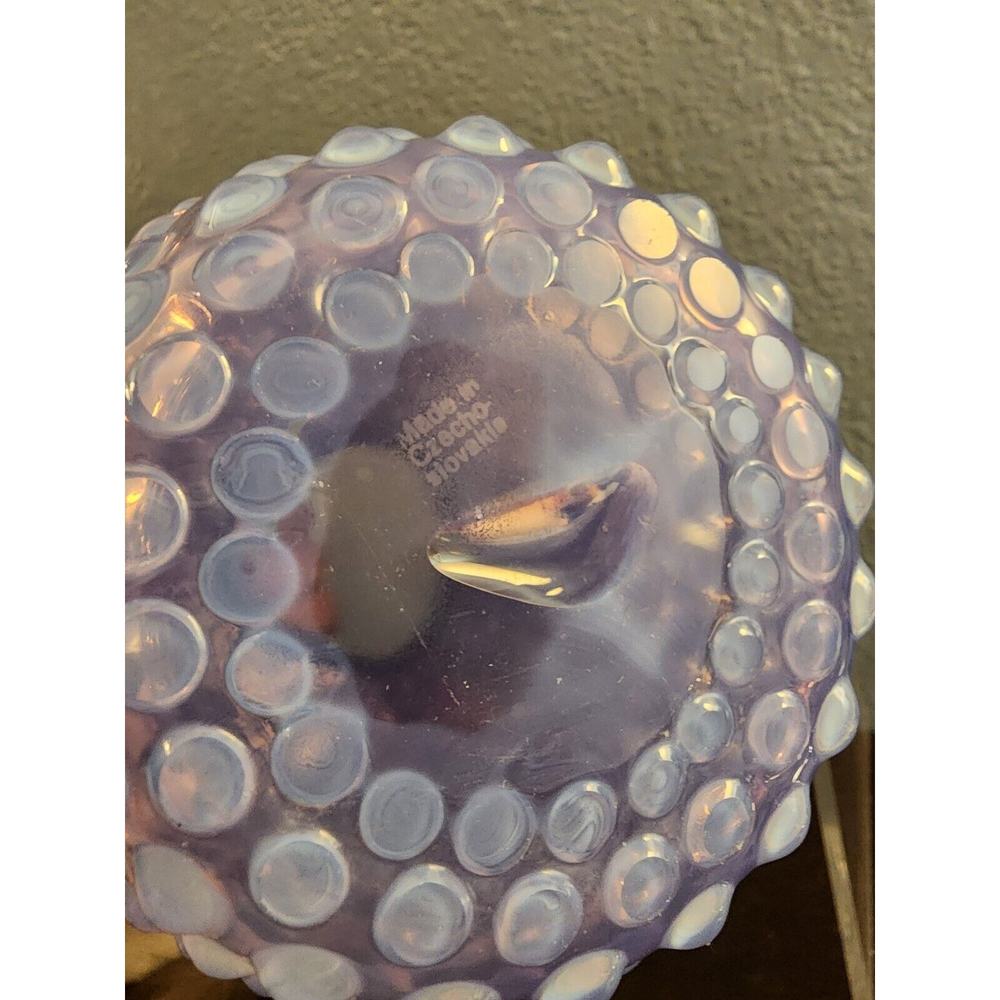 Vtg  7‎ 3/4 Czech Hobnail Cased Amethyst Purple Opalescent Pitcher - Picture 6 of 6
